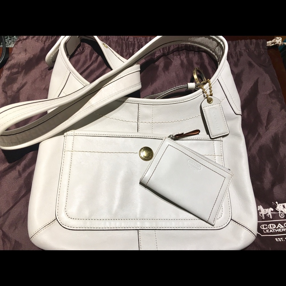 Authentic white coach bag & small wallet